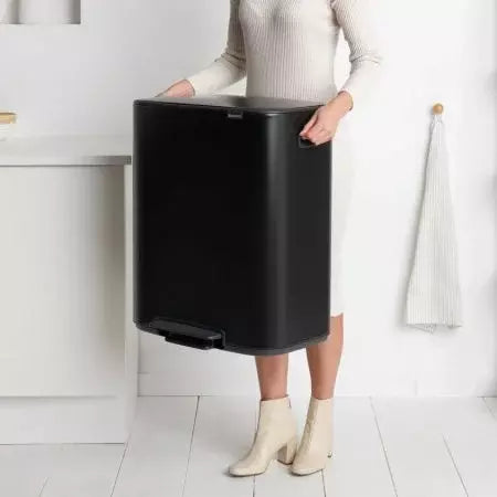 Brabantia｜Bo Pedal Bin 長形防指紋腳踏桶 60L｜Matt Black啞黑 211362