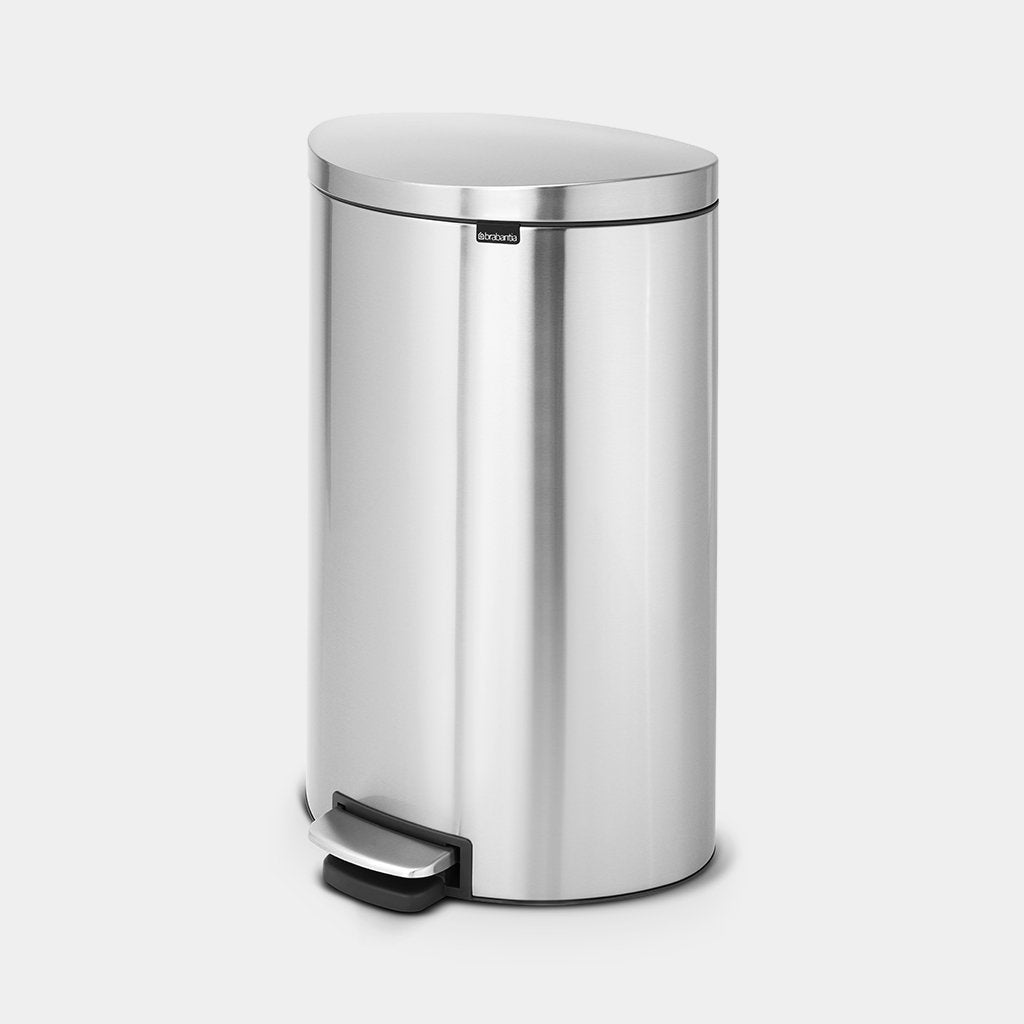 Brabantia｜Pedal Bin Flatback+ Silent Semi-circular Flat Back Pedal Bucket 40L｜Brushed Unprinted Sand Steel