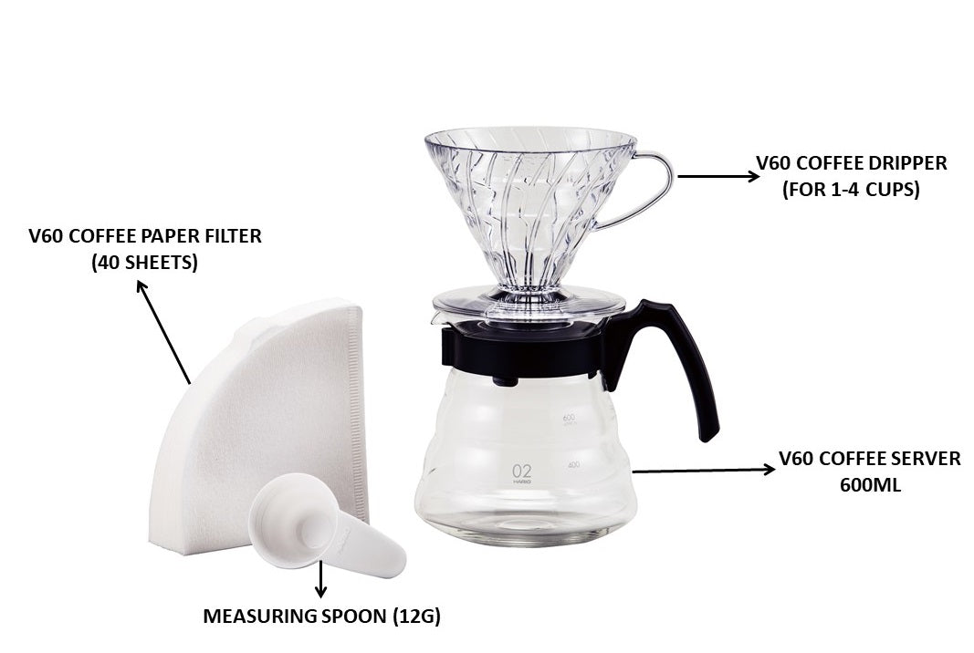 Hario｜V60 Craft Coffee Maker Set 02 drip coffee maker set 1-4 cups｜Black