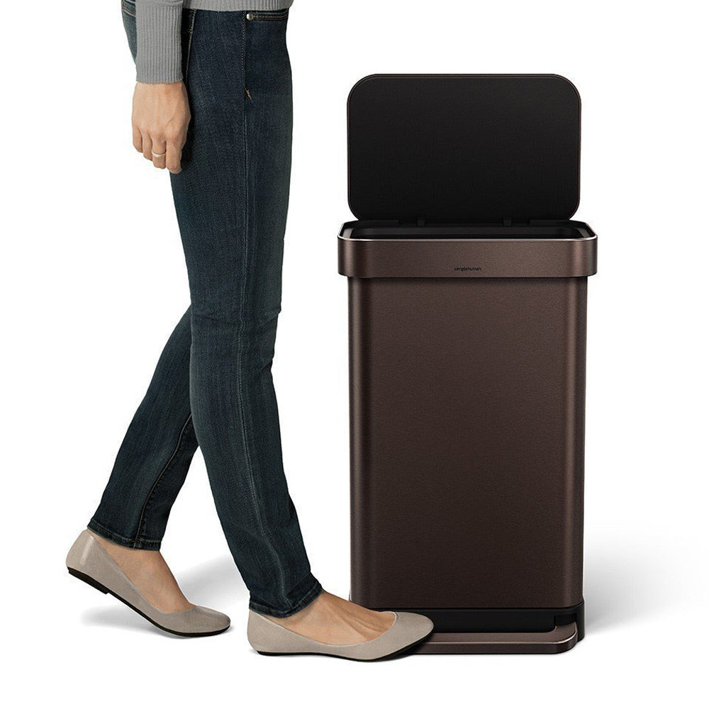 Simplehuman｜Rectangular Step Can with Liner Pocket Rectangular stainless steel anti-fingerprint foot trash can 45L｜3 colors