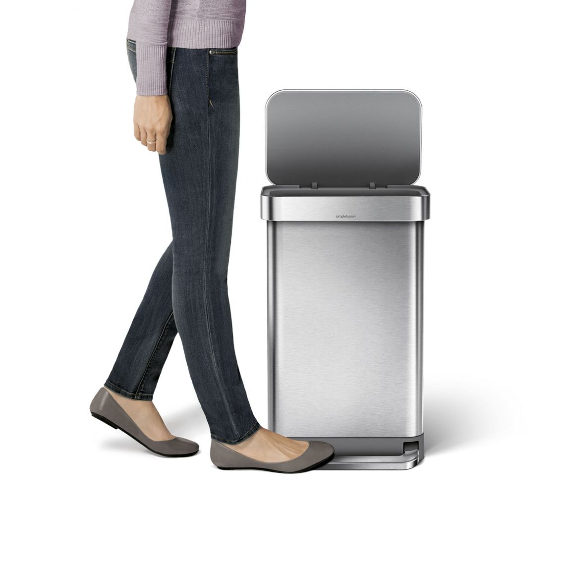 Simplehuman｜Rectangular Step Can with Liner Pocket Rectangular stainless steel anti-fingerprint foot trash can 45L｜3 colors